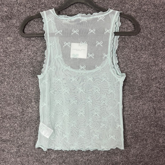 New American Eagle Sheer Mesh Bow Tank‎ Top Blue Size Small - Picture 2 of 7